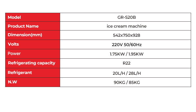 Commercial Small Ice Cream Machine Specifications