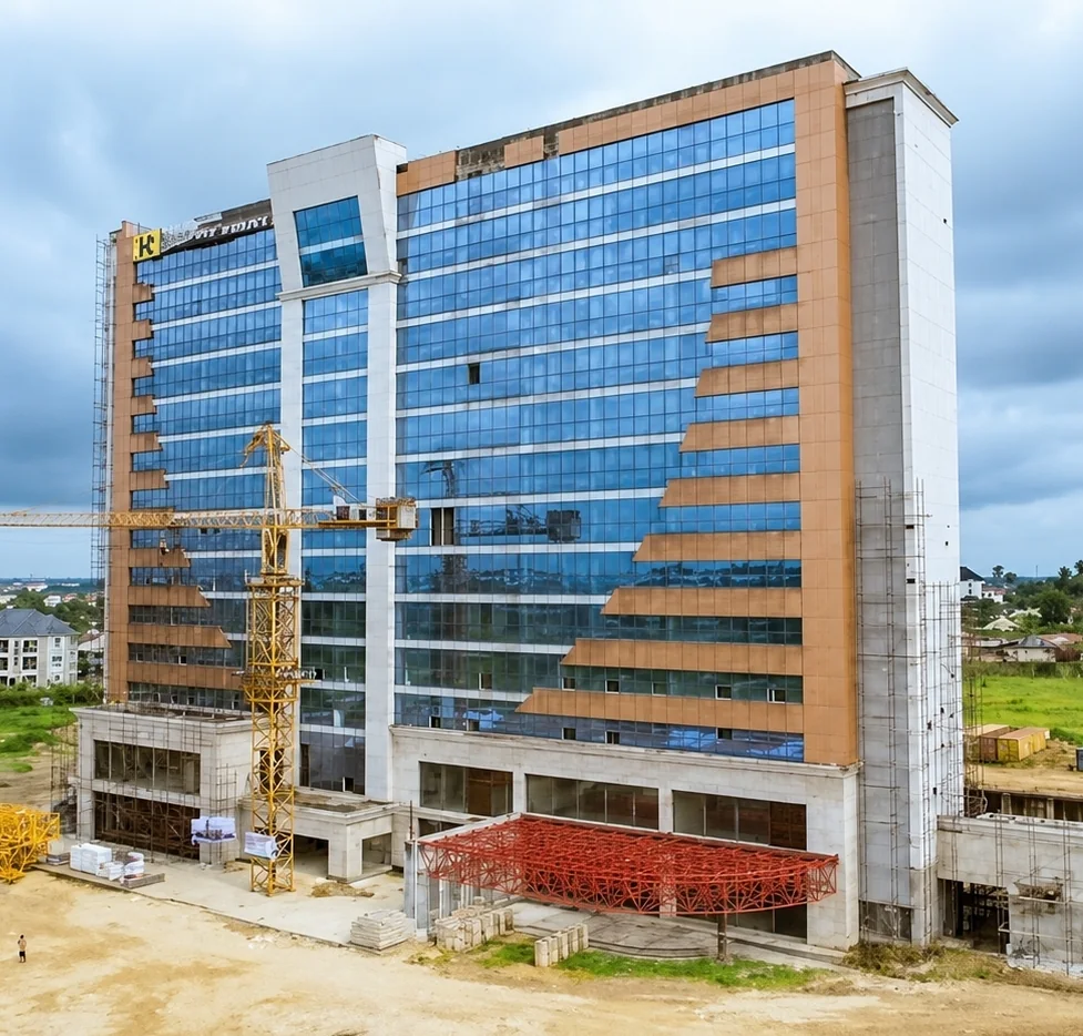 Akwa Ibom International Hotel building in Nigeria during the project works.