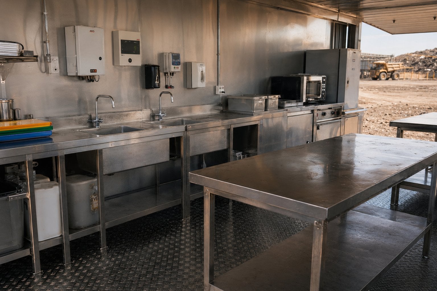 GRACE container kitchen serving mining workers at remote site — Package C mining and industrial camp configuration