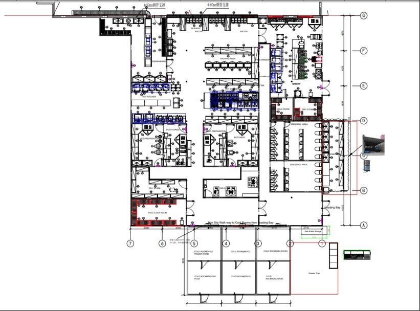 GRACE Tabubil kitchen back-of-house layout for OK Tedi mining project Papua New Guinea showing hot kitchen pastry dishwashing cold rooms and dispatch zones