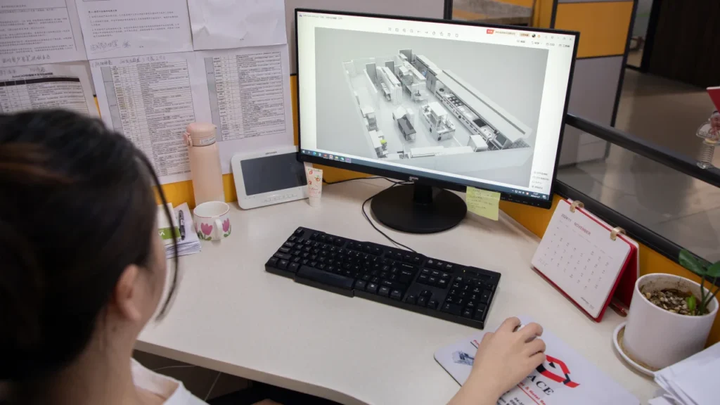 GRACE planning reference showing a kitchen equipment arrangement on a computer screen